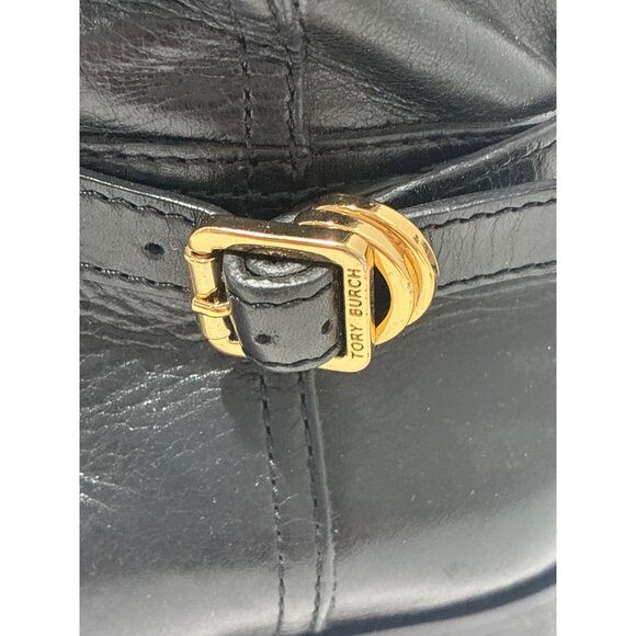 Tory Burch Eloise Tall black leather riding boots womens size 8 gold Logo - Picture 5 of 9